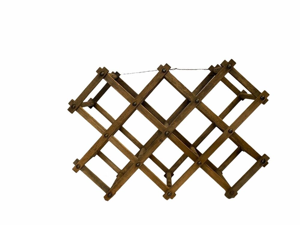 Vintage Wine Rack Accordion Folding Wood Stand Holds 8 Wine Bottles Decorative